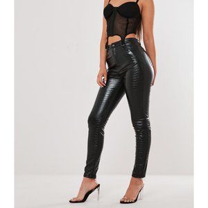 Women's Black Faux Leather Croc Pants